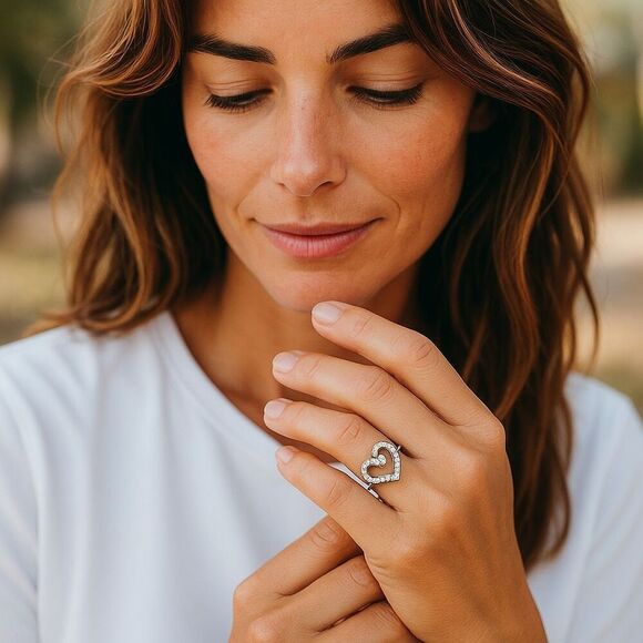 Sterling Silver Swirl Heart Ring – CZ Sparkle, Romantic Design - Picture 6 of 6